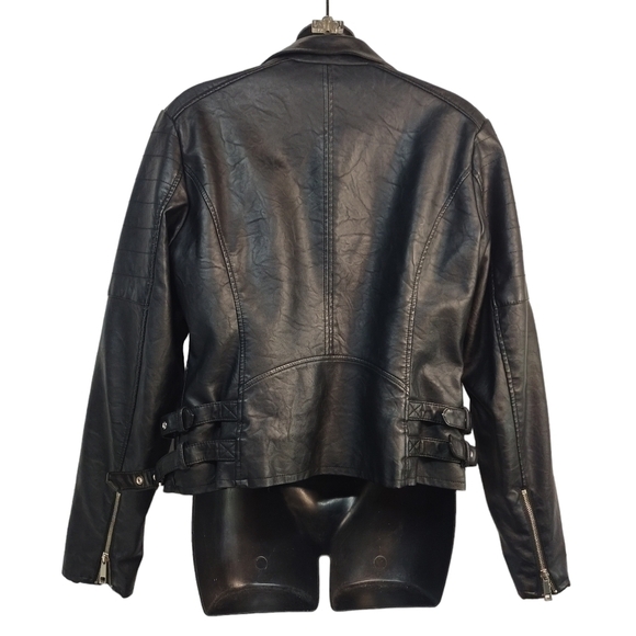 a. n. a  Women's Black Faux Leather Moto Jacket Size L - Picture 2 of 10